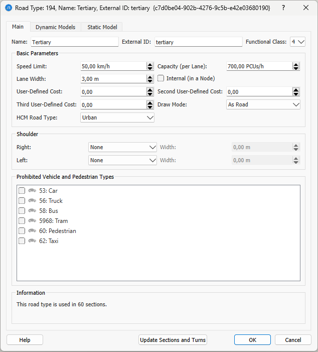 Editor de Tipo de Via – Pasta principal