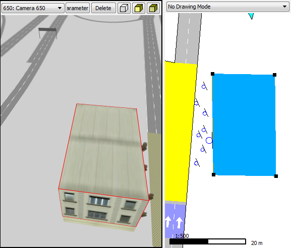 Objeto selecionado em uma visualização 2D e em uma 3D
