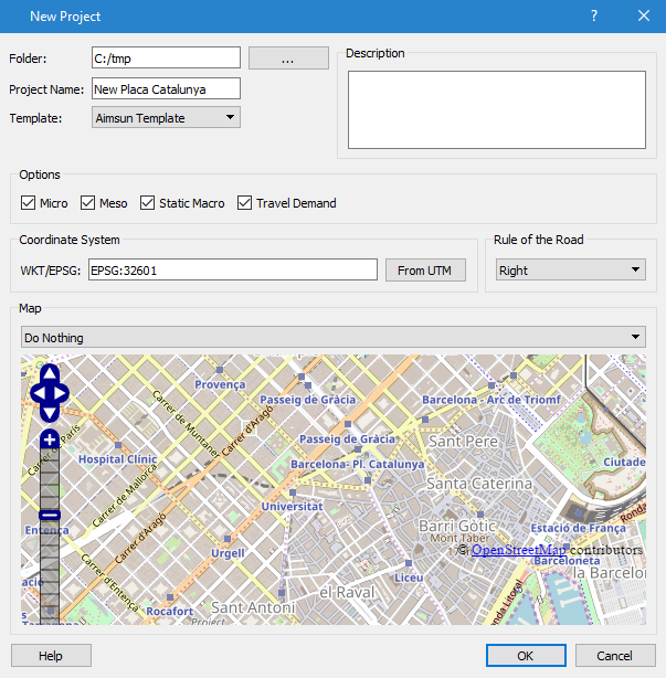 Opções de Novo Projeto do OpenStreetMap