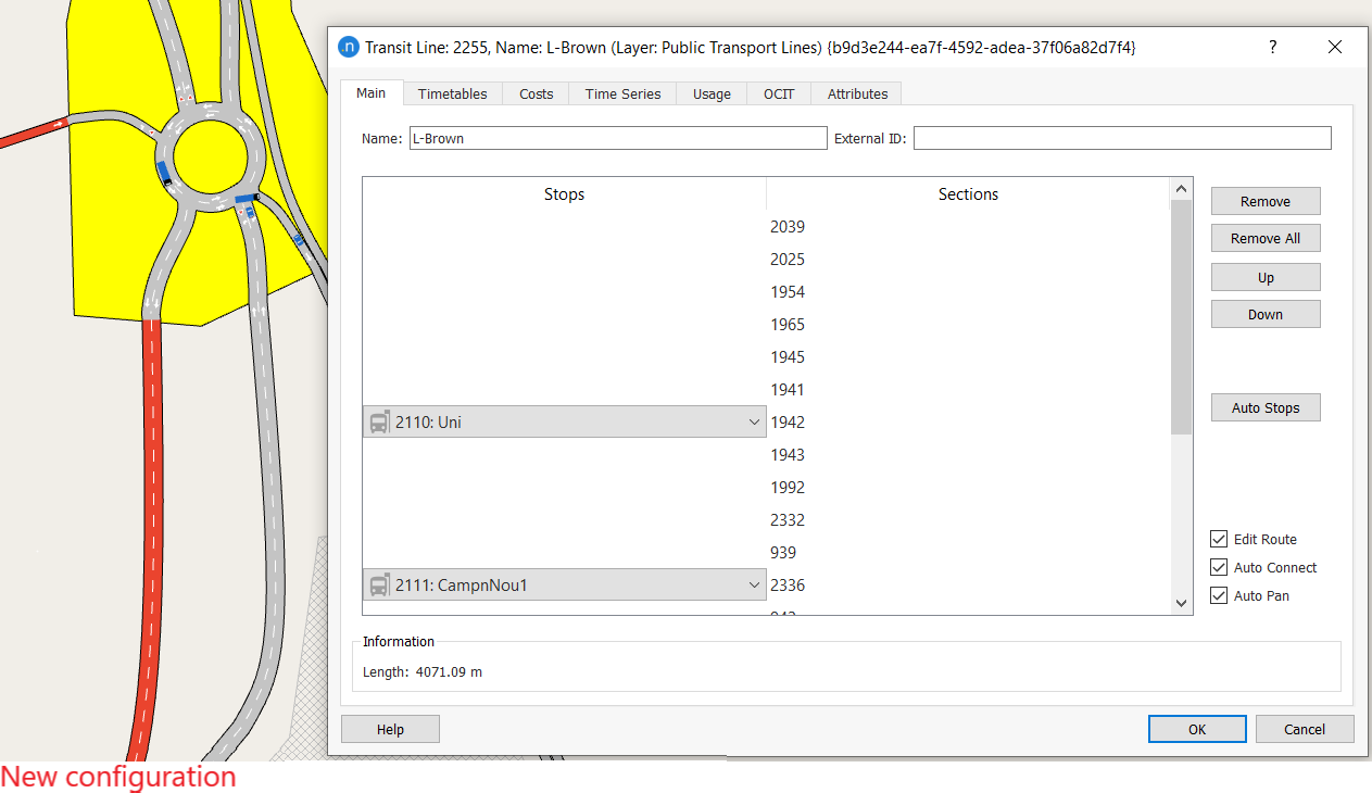 Nova configuração de linha de transporte público