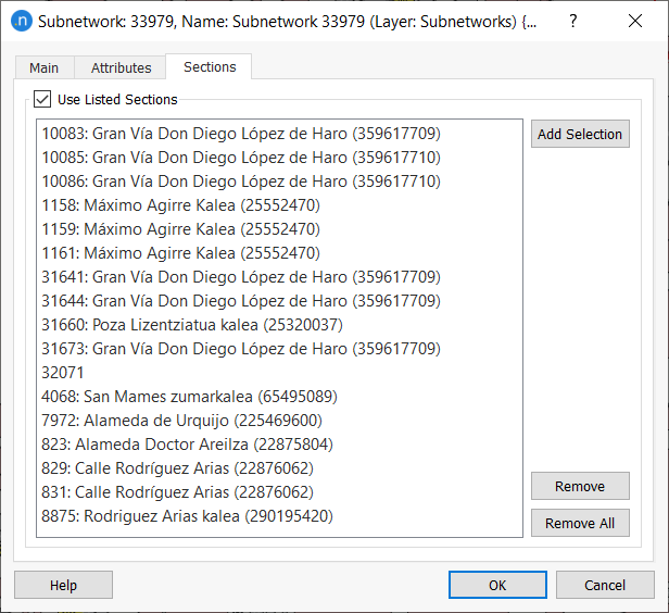 Pasta Sections no editor de Subnetwork