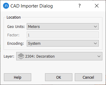 Diálogo do Importador CAD