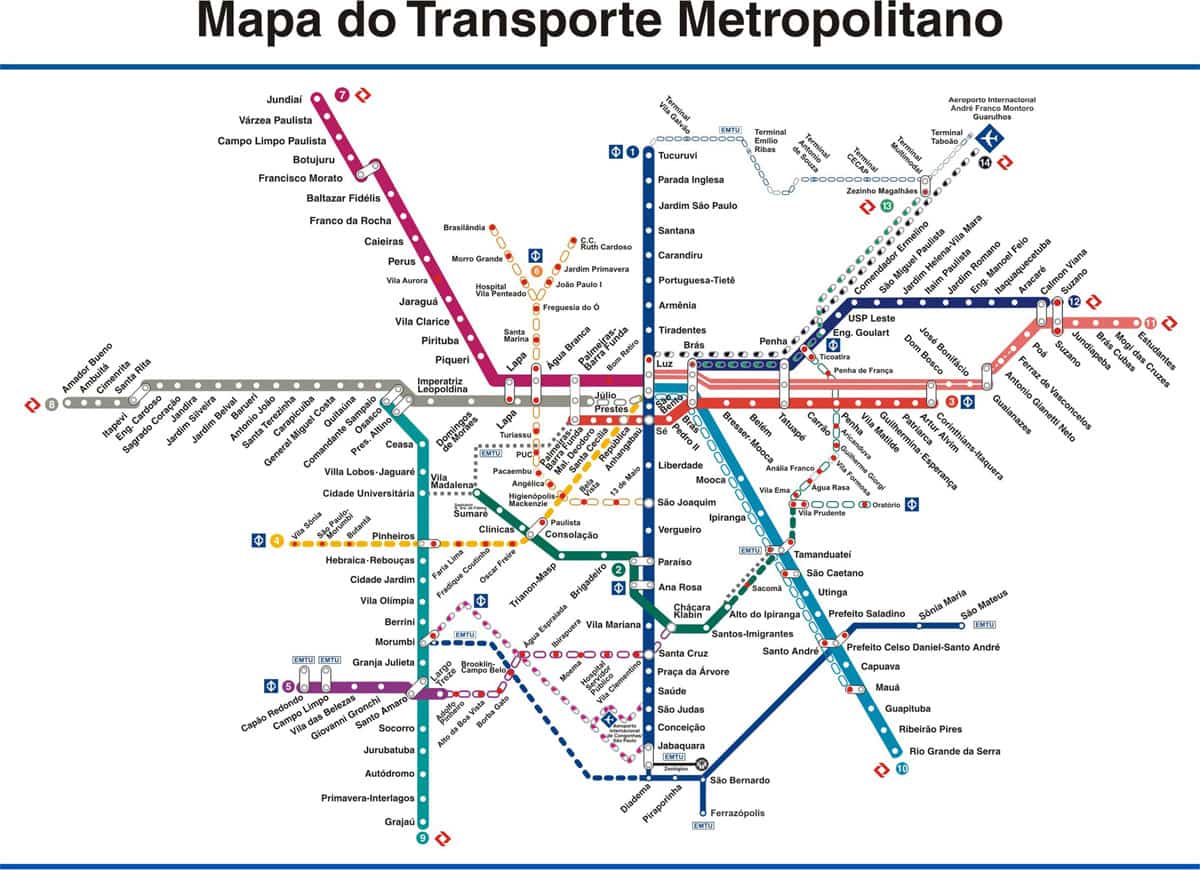 Mapa do transporte metropolitano de São Paulo Mapa do transporte metropolitano de São Paulo com linhas e estações