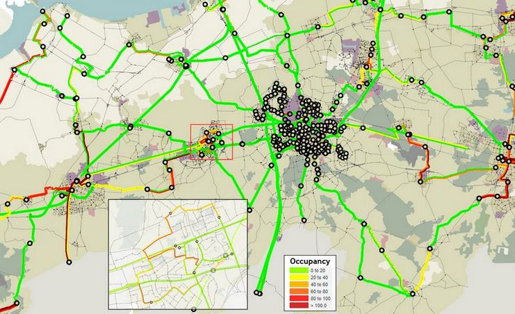 Alocação de tráfego e ocupação da rede viária Mapa de alocação de tráfego com níveis de ocupação da rede viária