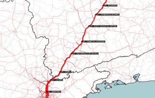 Mapa de rota entre São Paulo e Belo Horizonte com pontos de controle