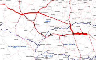Mapa regional com rotas destacadas e pontos de controle logístico