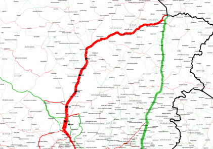 Mapa rodoviário com rota destacada e pontos de controle P01 a P06