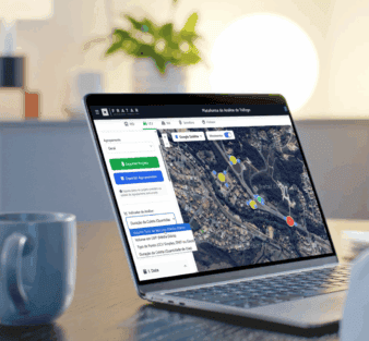 Notebook com plataforma de análise de tráfego e mapa com marcadores