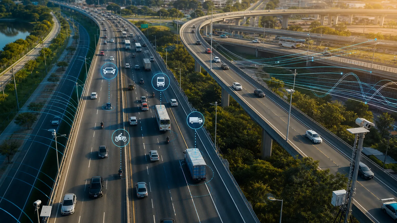 Rodovia urbana monitorada para contagem volumétrica classificada de veículos