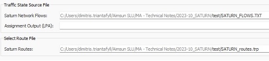 Tela do Aimsun Next relacionada à importação de rotas ou estados de tráfego SATURN
