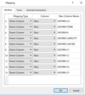 Mapeamento de atributos SATURN para novas colunas no Aimsun Next