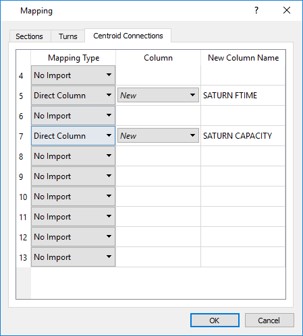 Valores de atributos importados do SATURN exibidos no Aimsun Next