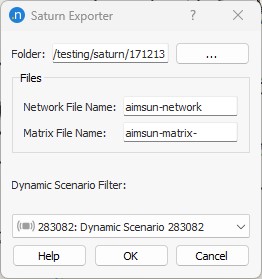 Tela File Export Saturn Network no Aimsun Next