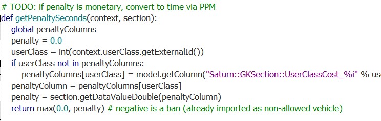 Código da função VDF SATURN com comentários para ajuste no Aimsun Next