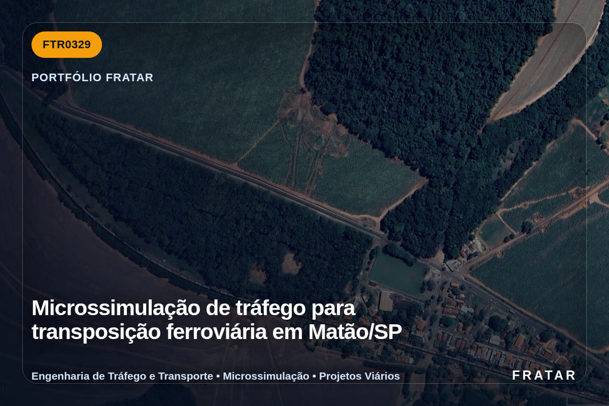 Imagem técnica do portfólio da Fratar: Microssimulação de tráfego para transposição ferroviária em Matão/SP