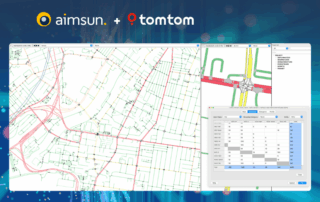 Arte oficial da parceria entre TomTom e Aimsun para planejamento de transportes