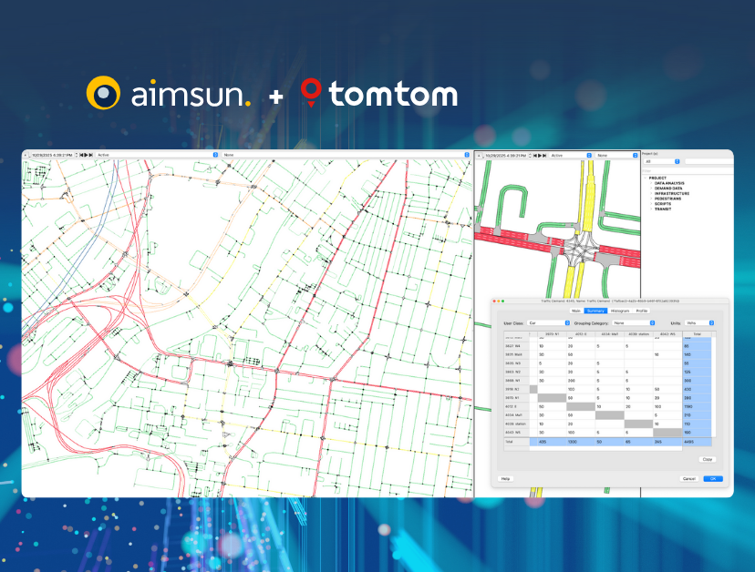 Arte oficial da parceria entre TomTom e Aimsun para planejamento de transportes
